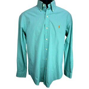 Ralph Laurent Mens Custom Fi Green Checkered Button-Down Dress Shirt Small